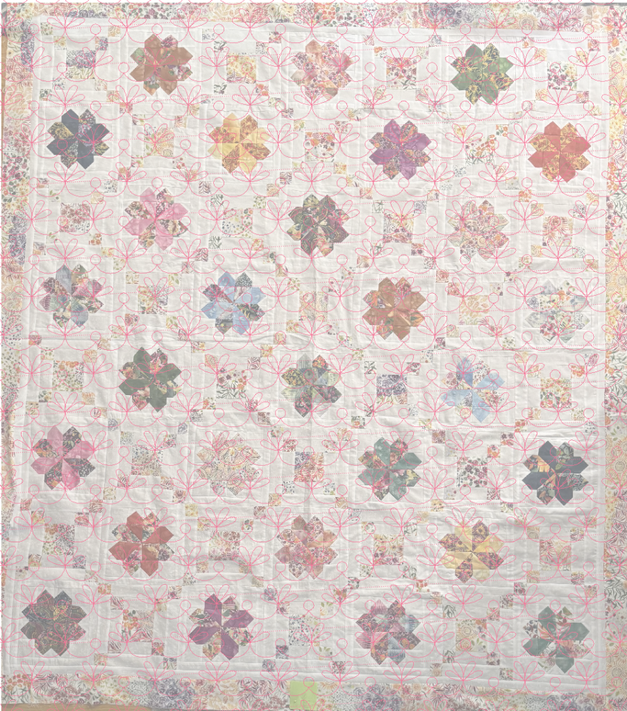 Petals and Pearls pantograph on Flower Chain Quilt