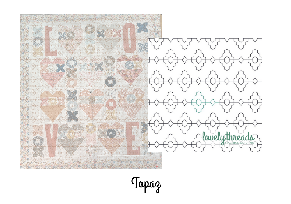 Topaz digital quilting pantograph for edge to edge quilting. Mocked up on a Fall in Love Quilt